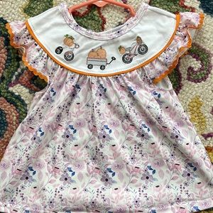 Pumpkin Smocked Embroidery Angel Sleeve Top 6m